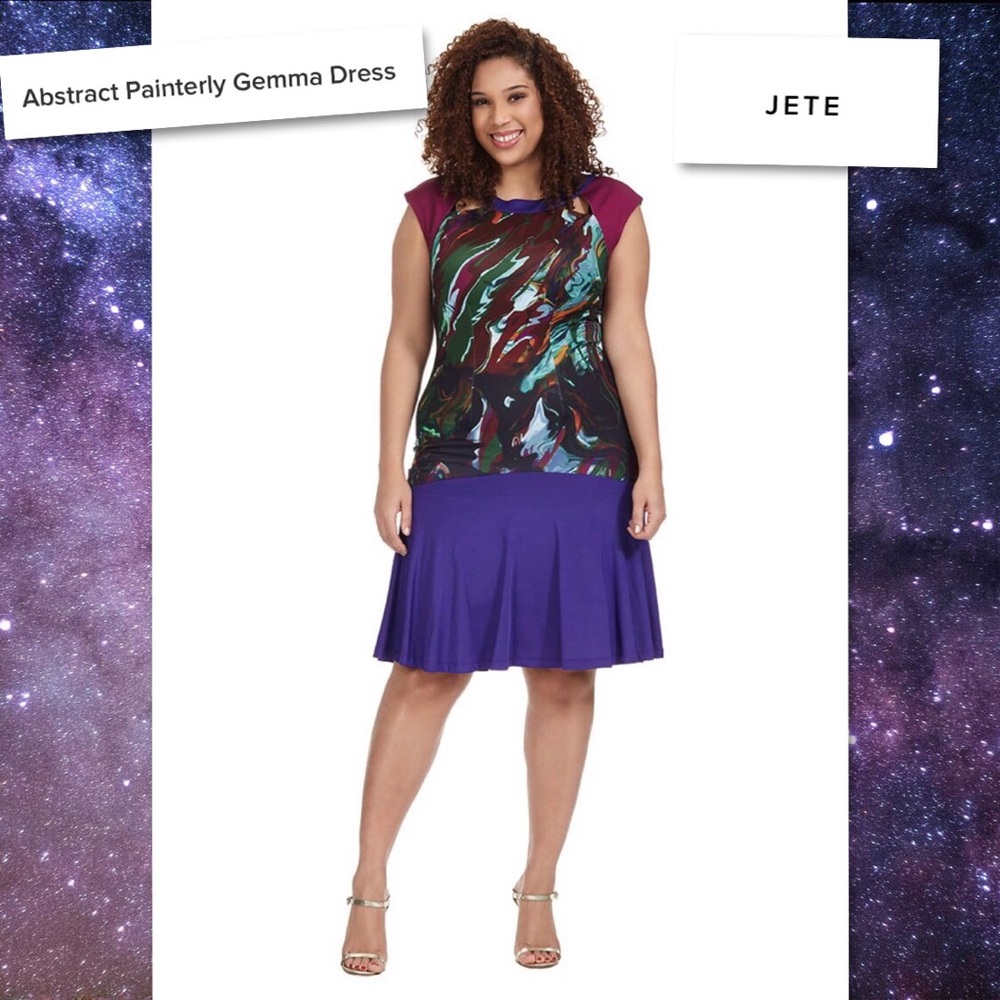 🌵Jeté Purple, Burgundy & Green Drop Waisted Dress